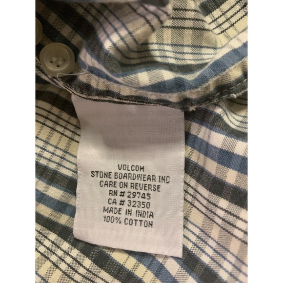 Volcom Boy's Blue White Plaid Button Up Shirt Short Sleeve Large 12Y - Picture 5 of 10